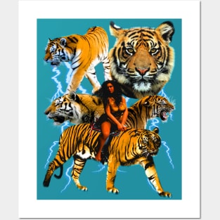 Vintage Tigers 90's y2k Cat Graphic (it has lightning) Posters and Art